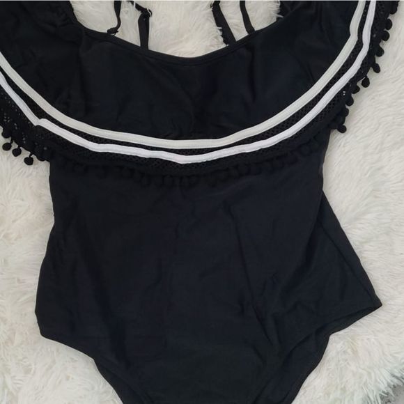 Women plus size swim suit one piece solid black large big bathing suit beach wea - Picture 4 of 6